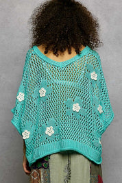 Rosie Floral Patch Rolling Edge Crochet Sweater - Westly