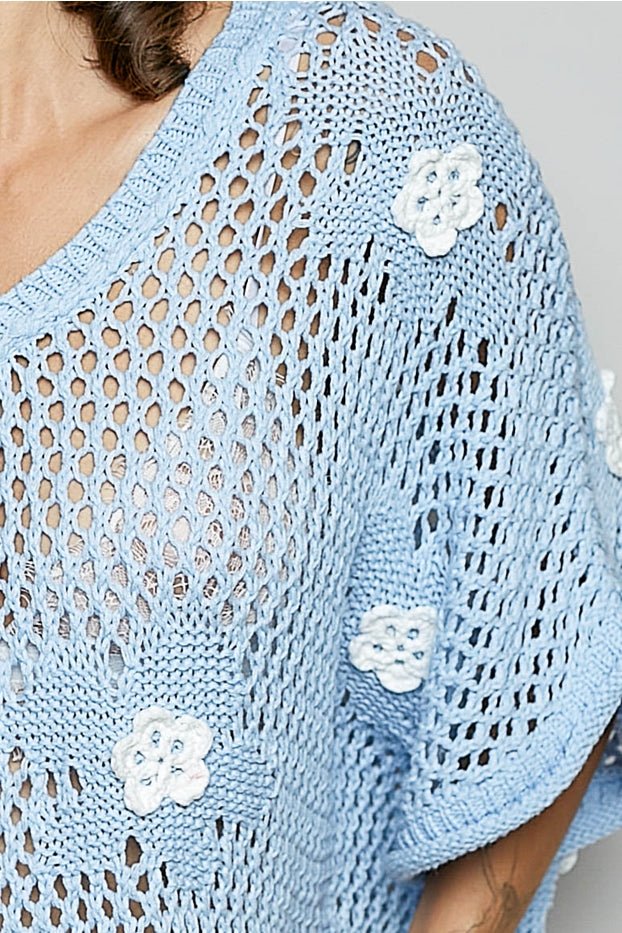 Rosie Floral Patch Rolling Edge Crochet Sweater - Westly
