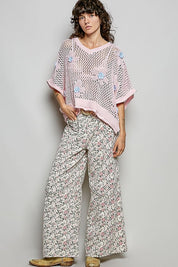 Rosie Floral Patch Rolling Edge Crochet Sweater - Westly