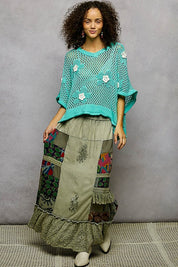 Rosie Floral Patch Rolling Edge Crochet Sweater - Westly