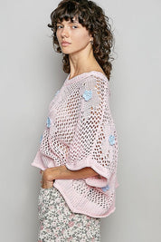 Rosie Floral Patch Rolling Edge Crochet Sweater - Westly