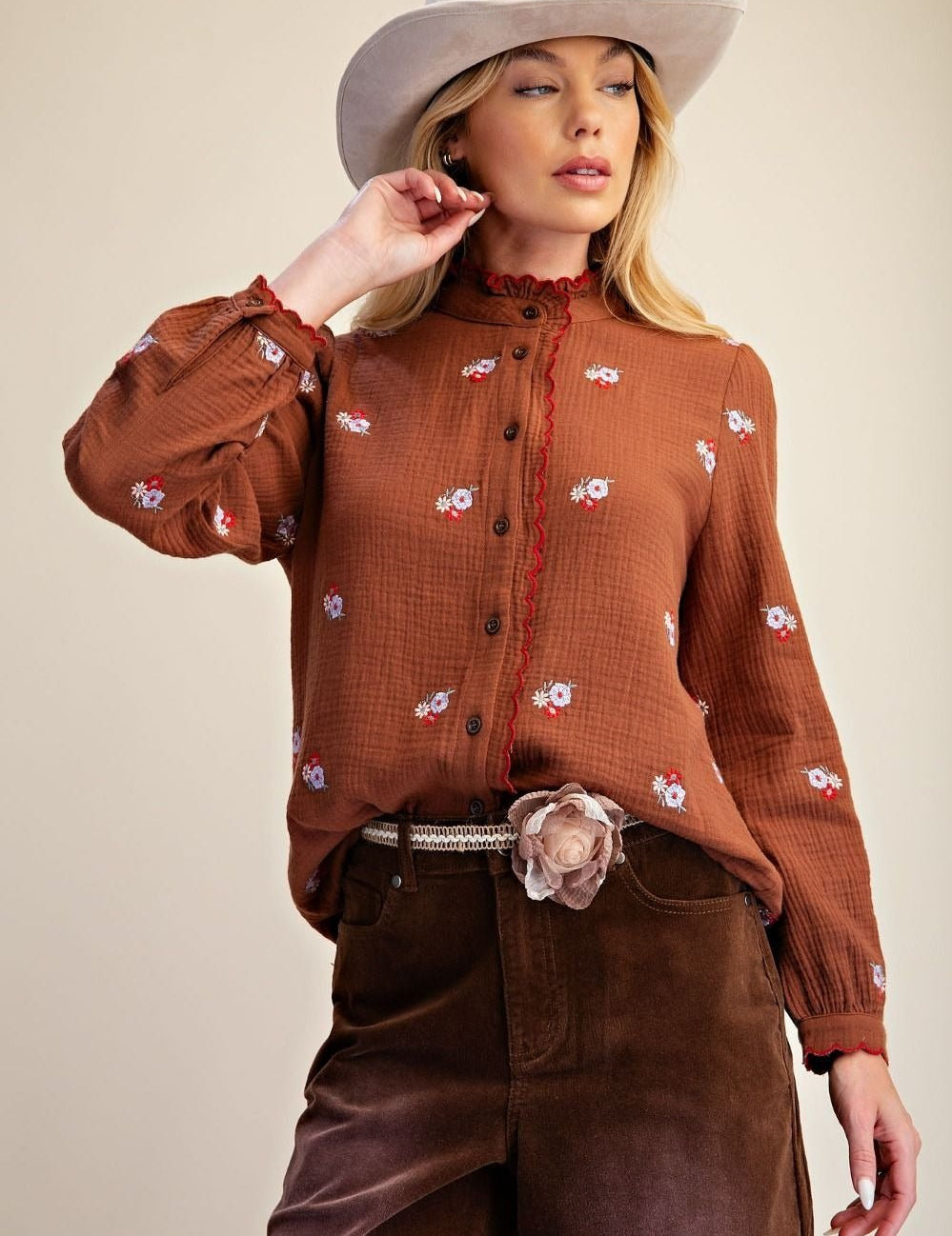Roslyn Embroidered Cotton Gauze Blouse - Westly