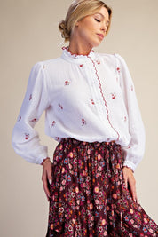 Roslyn Embroidered Cotton Gauze Blouse - Westly