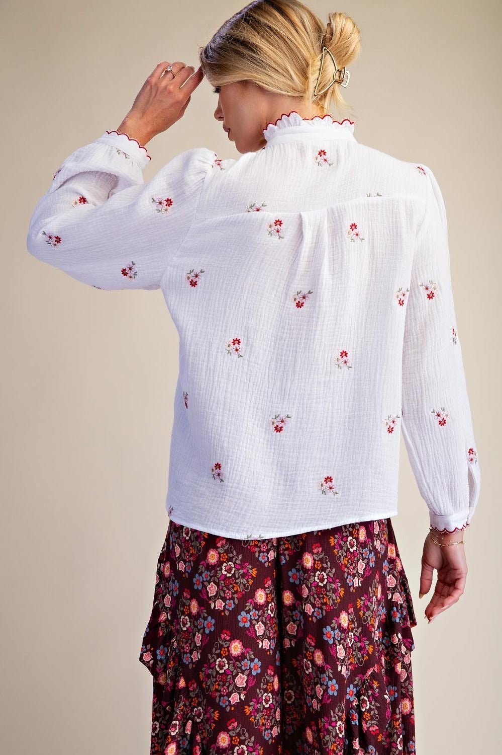 Roslyn Embroidered Cotton Gauze Blouse - Westly