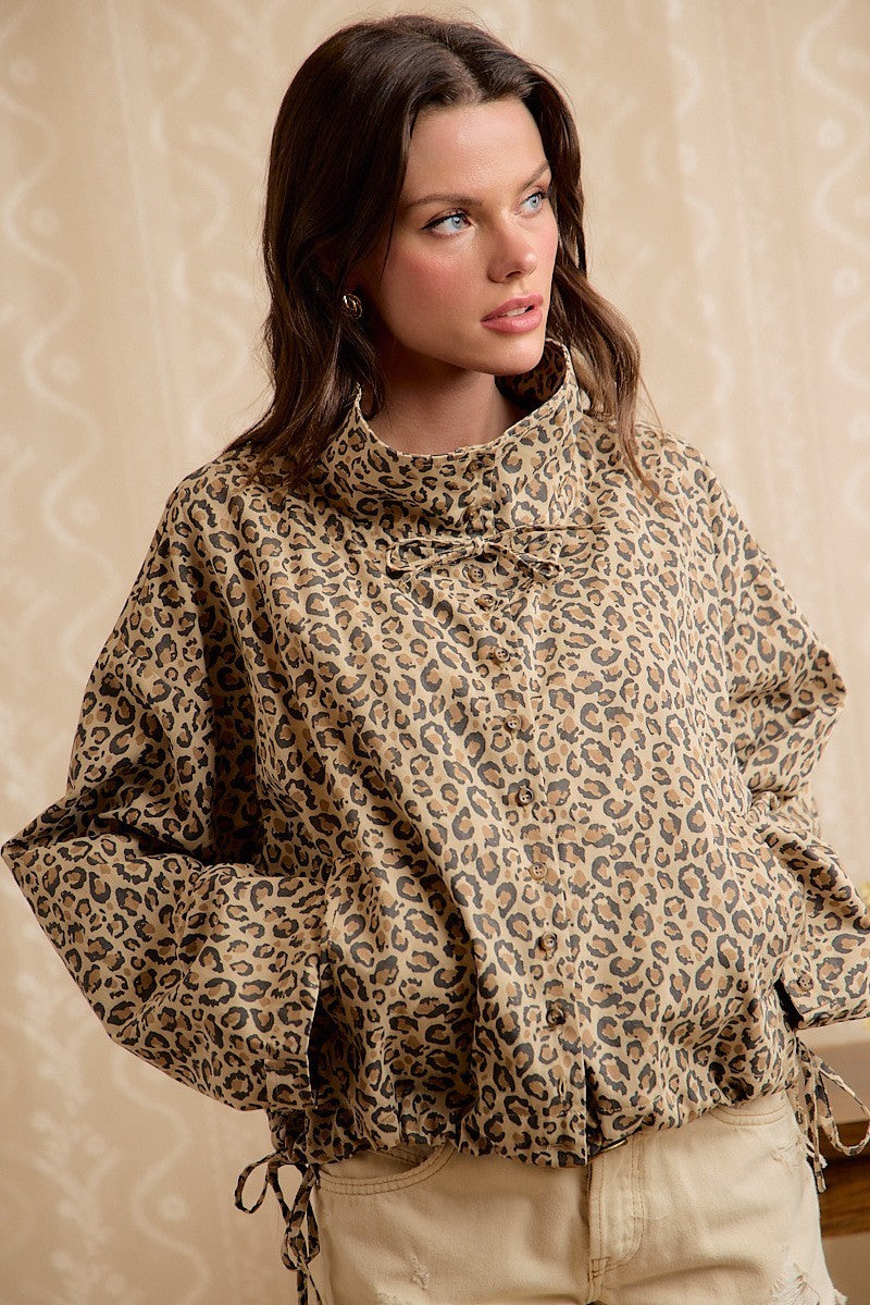 Runaround Printed Button Front Jacket - Leopard