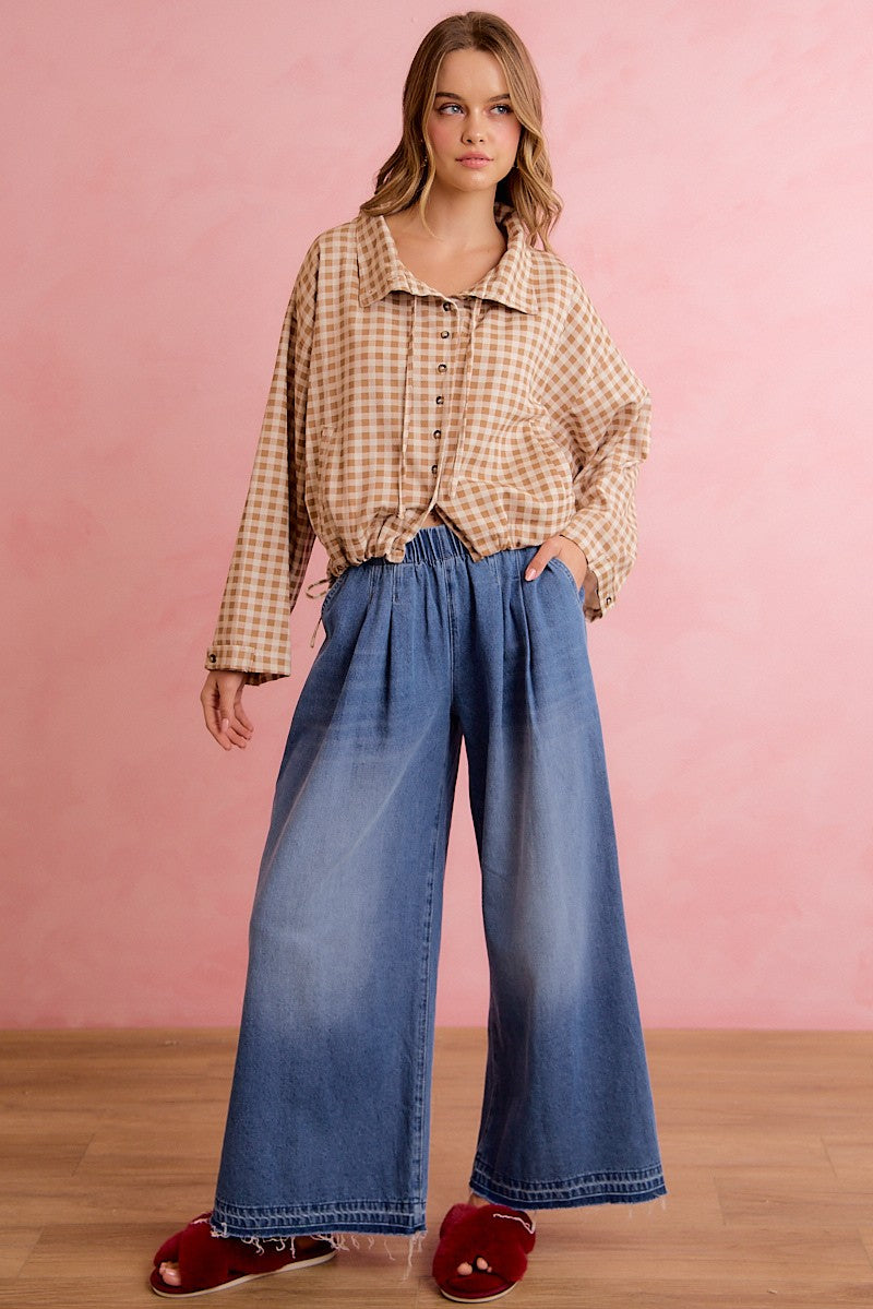 Runaround Printed Button Front Jacket - Mocha Gingham