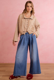 Runaround Printed Button Front Jacket - Mocha Gingham