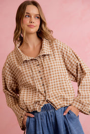 Runaround Printed Button Front Jacket - Mocha Gingham