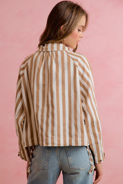 Runaround Printed Button Front Jacket - Mocha Stripes