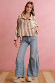 Runaround Printed Button Front Jacket - Mocha Stripes