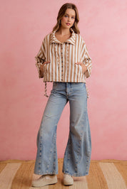 Runaround Printed Button Front Jacket - Mocha Stripes