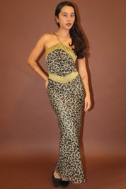 Sabine Leopard Halter Maxi Dress - Olive