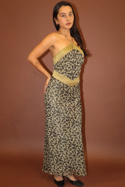 Sabine Leopard Halter Maxi Dress - Olive