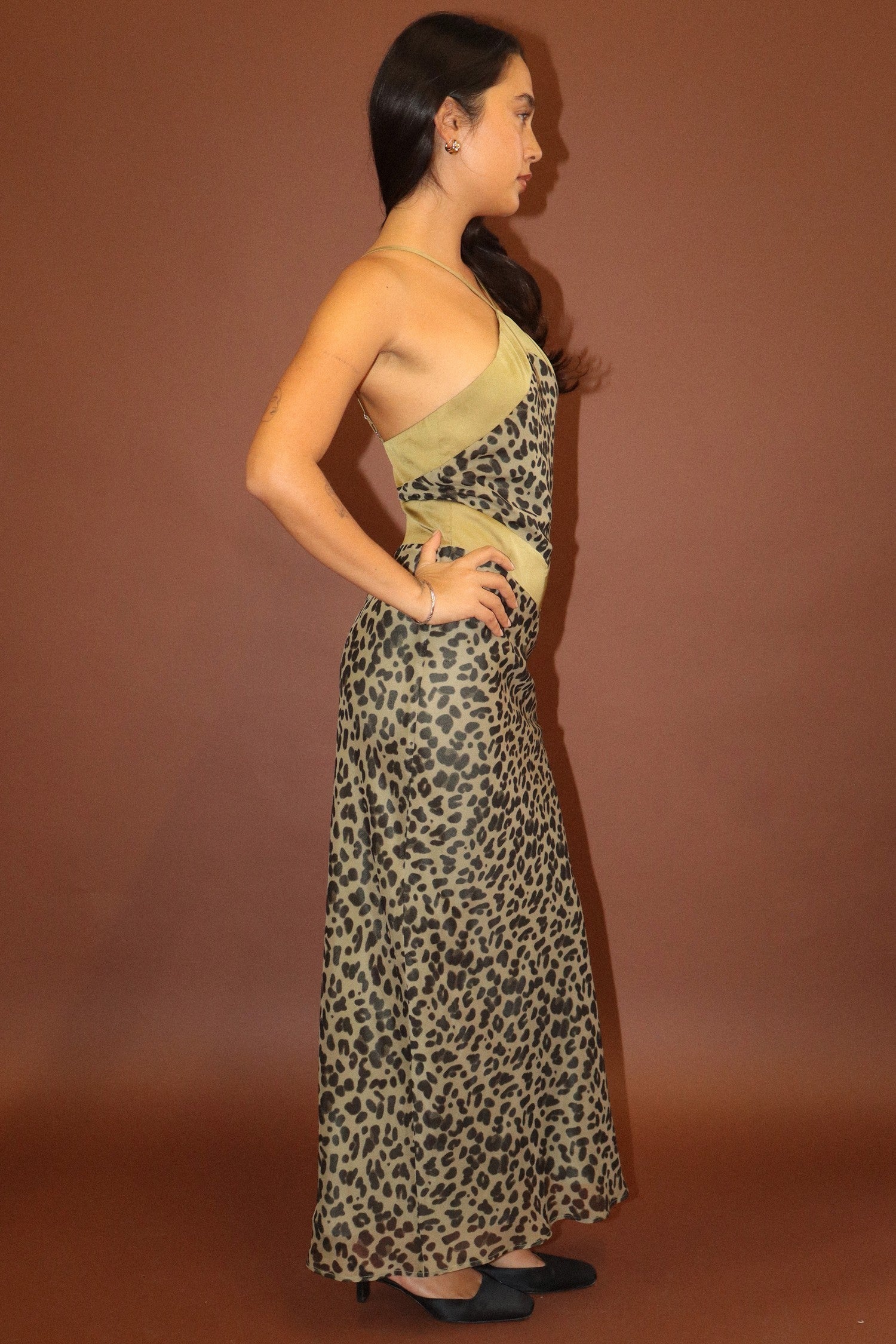 Sabine Leopard Halter Maxi Dress - Olive
