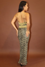 Sabine Leopard Halter Maxi Dress - Olive
