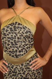 Sabine Leopard Halter Maxi Dress - Olive