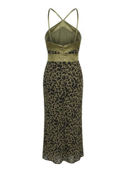 Sabine Leopard Halter Maxi Dress - Olive