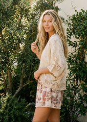 Saffron Paisley Embroidered Smocked Shorts - Westly