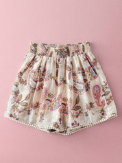 Saffron Paisley Embroidered Smocked Shorts - Westly