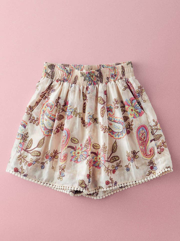 Saffron Paisley Embroidered Smocked Shorts - Westly