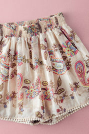 Saffron Paisley Embroidered Smocked Shorts - Westly