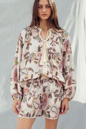 Saffron Paisley Embroidered Smocked Shorts - Westly