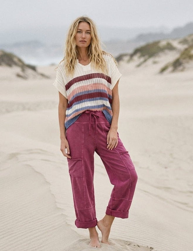 Saltwater Striped Crochet Open Knit Top - Westly
