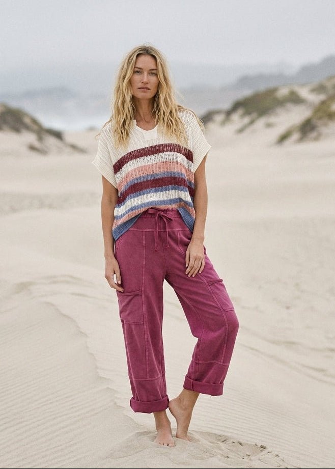 Saltwater Striped Crochet Open Knit Top - Westly