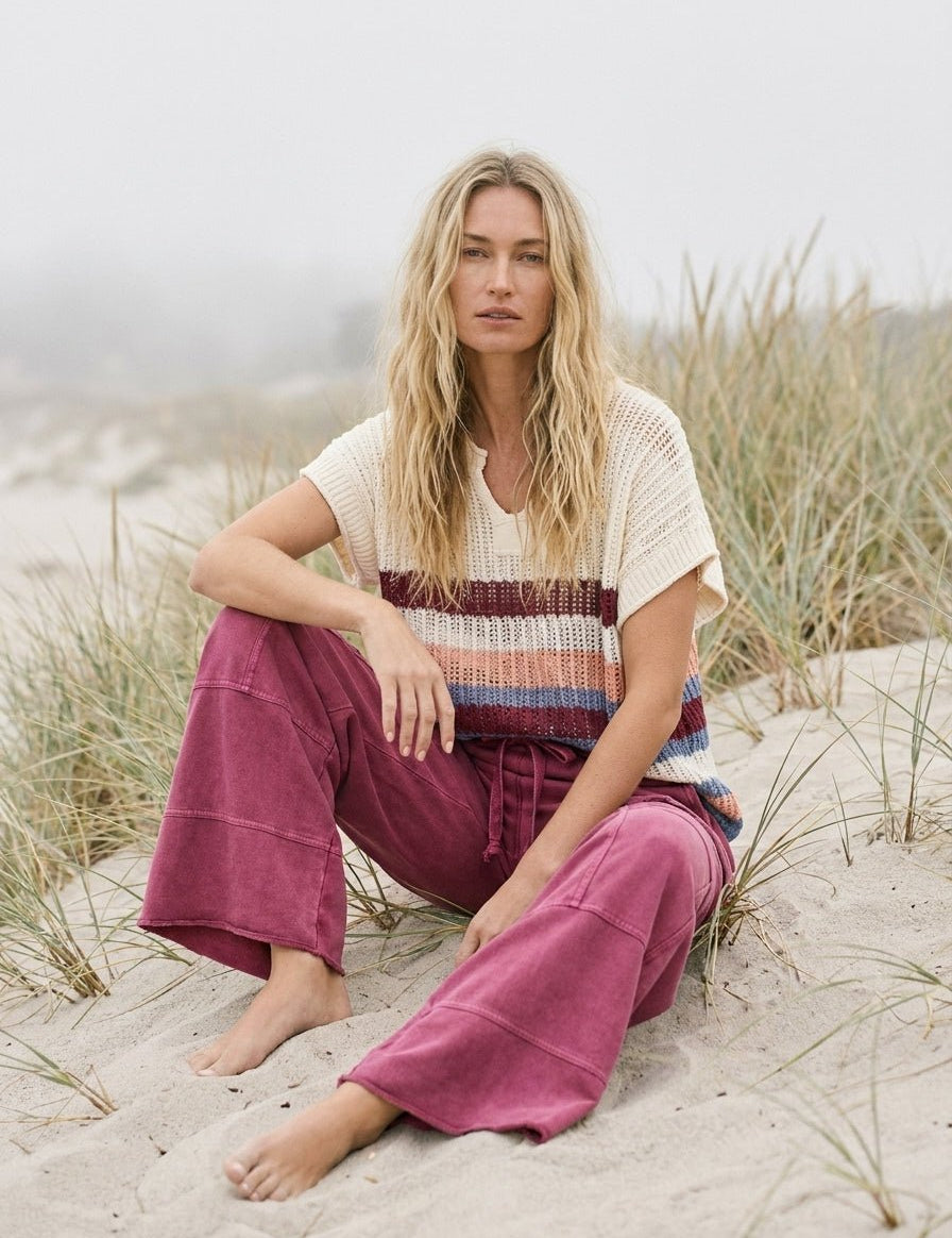 Saltwater Striped Crochet Open Knit Top - Westly