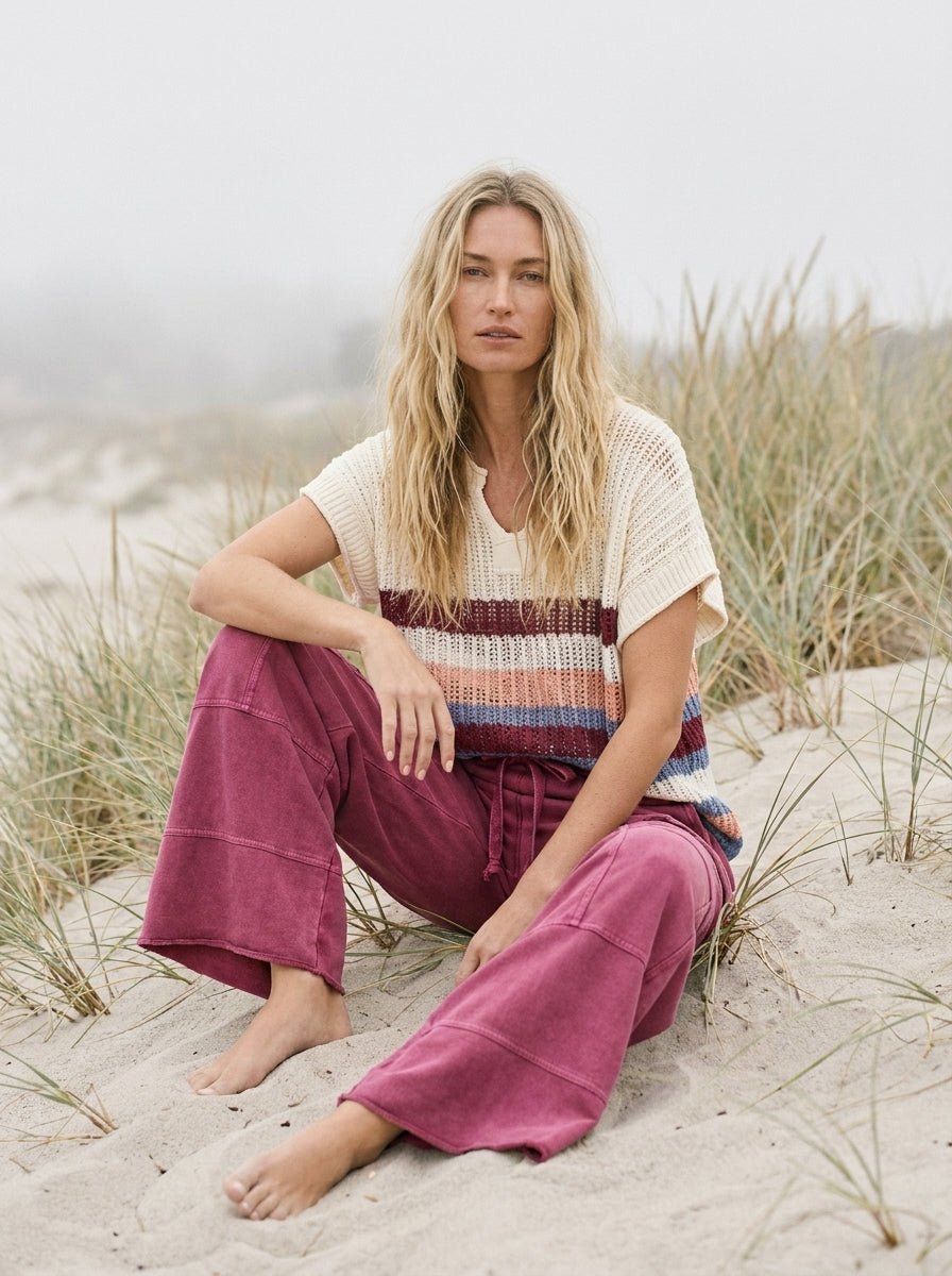 Saltwater Striped Crochet Open Knit Top - Westly