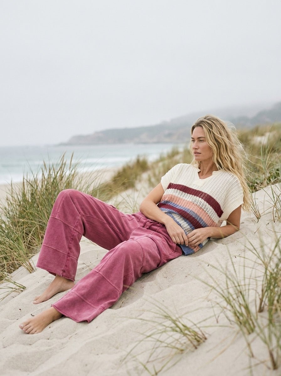 Saltwater Striped Crochet Open Knit Top - Westly