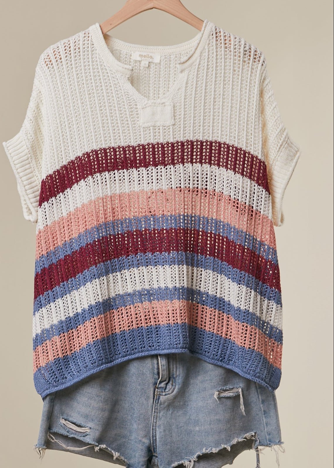 Saltwater Striped Crochet Open Knit Top - Westly
