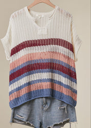Saltwater Striped Crochet Open Knit Top - Westly