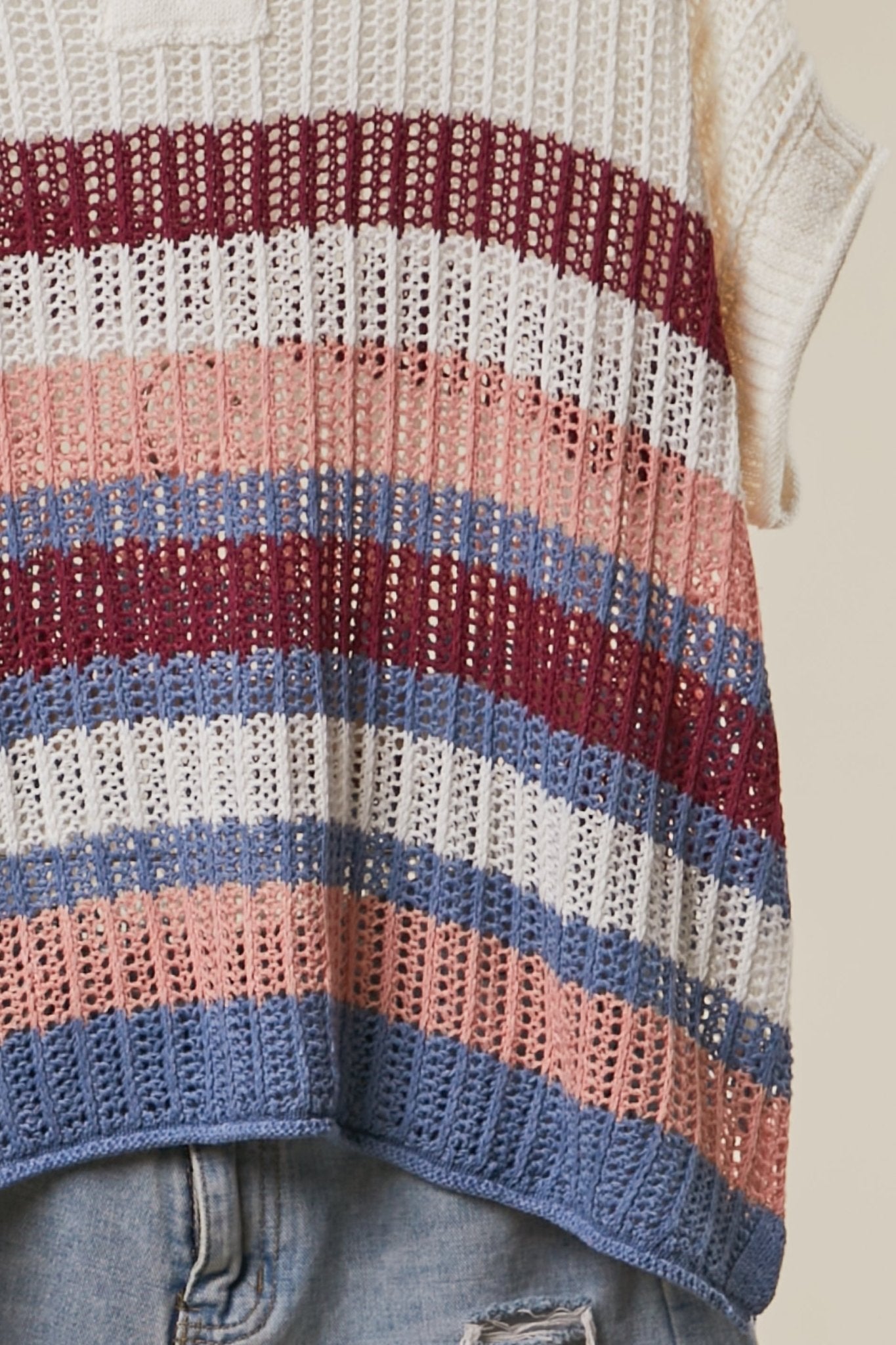 Saltwater Striped Crochet Open Knit Top - Westly