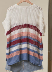 Saltwater Striped Crochet Open Knit Top - Westly