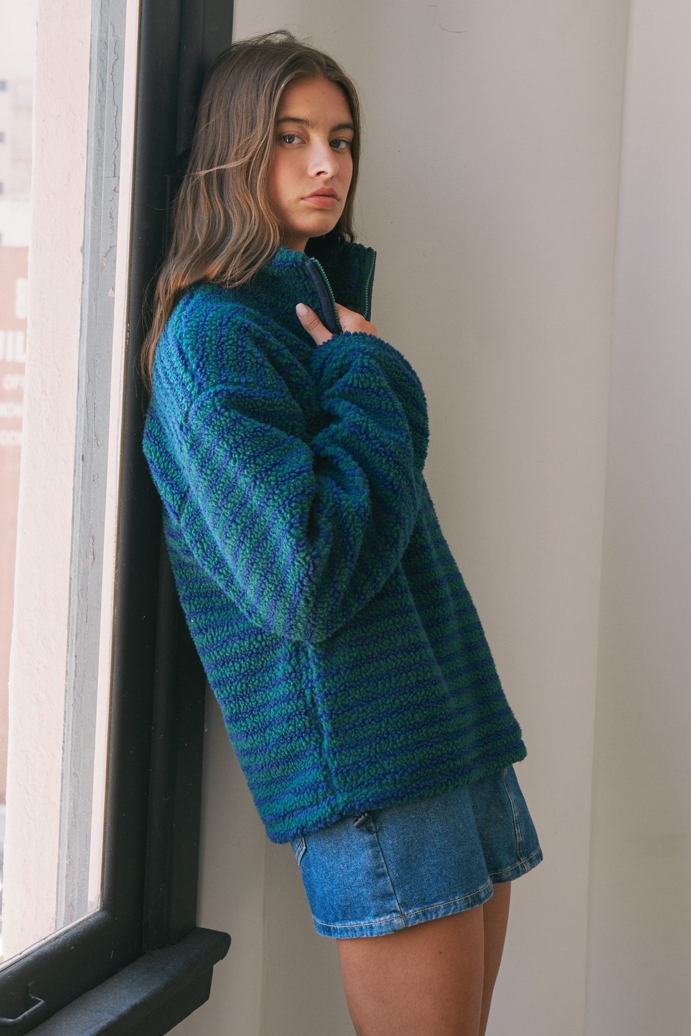 Sanctuary Striped Fleece Half Zip Pullover - Westly