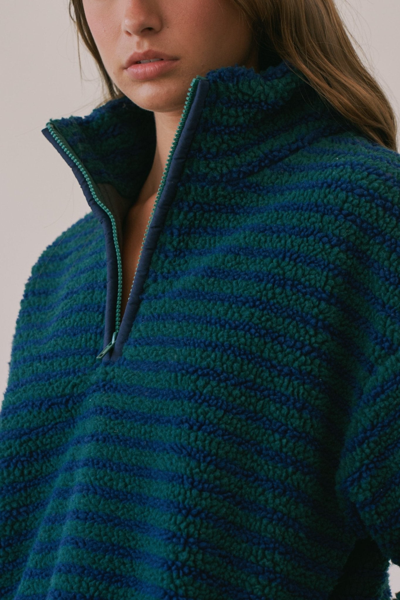 Sanctuary Striped Fleece Half Zip Pullover - Westly