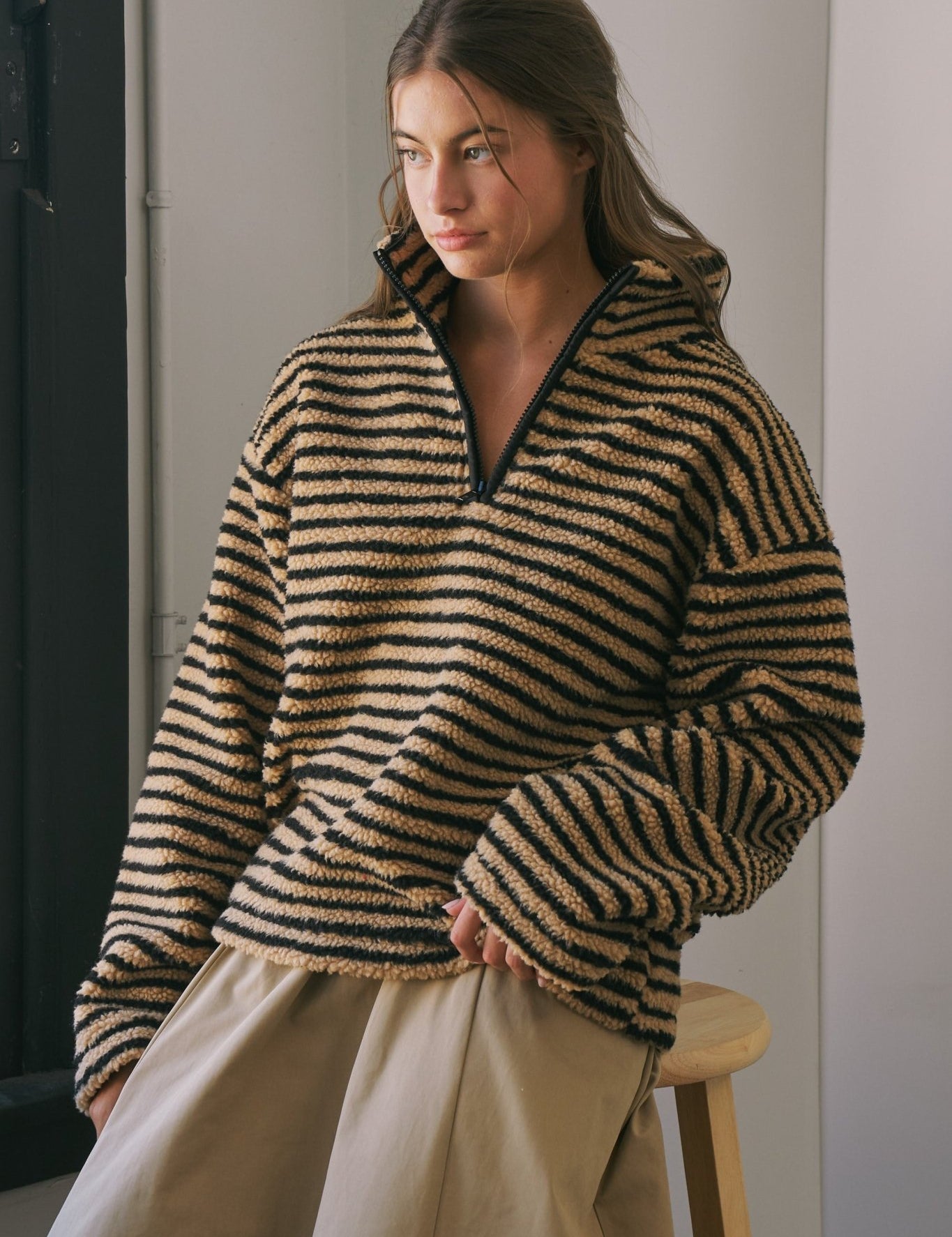 Sanctuary Striped Fleece Half Zip Pullover - Westly