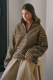 Sanctuary Striped Fleece Half Zip Pullover - Westly