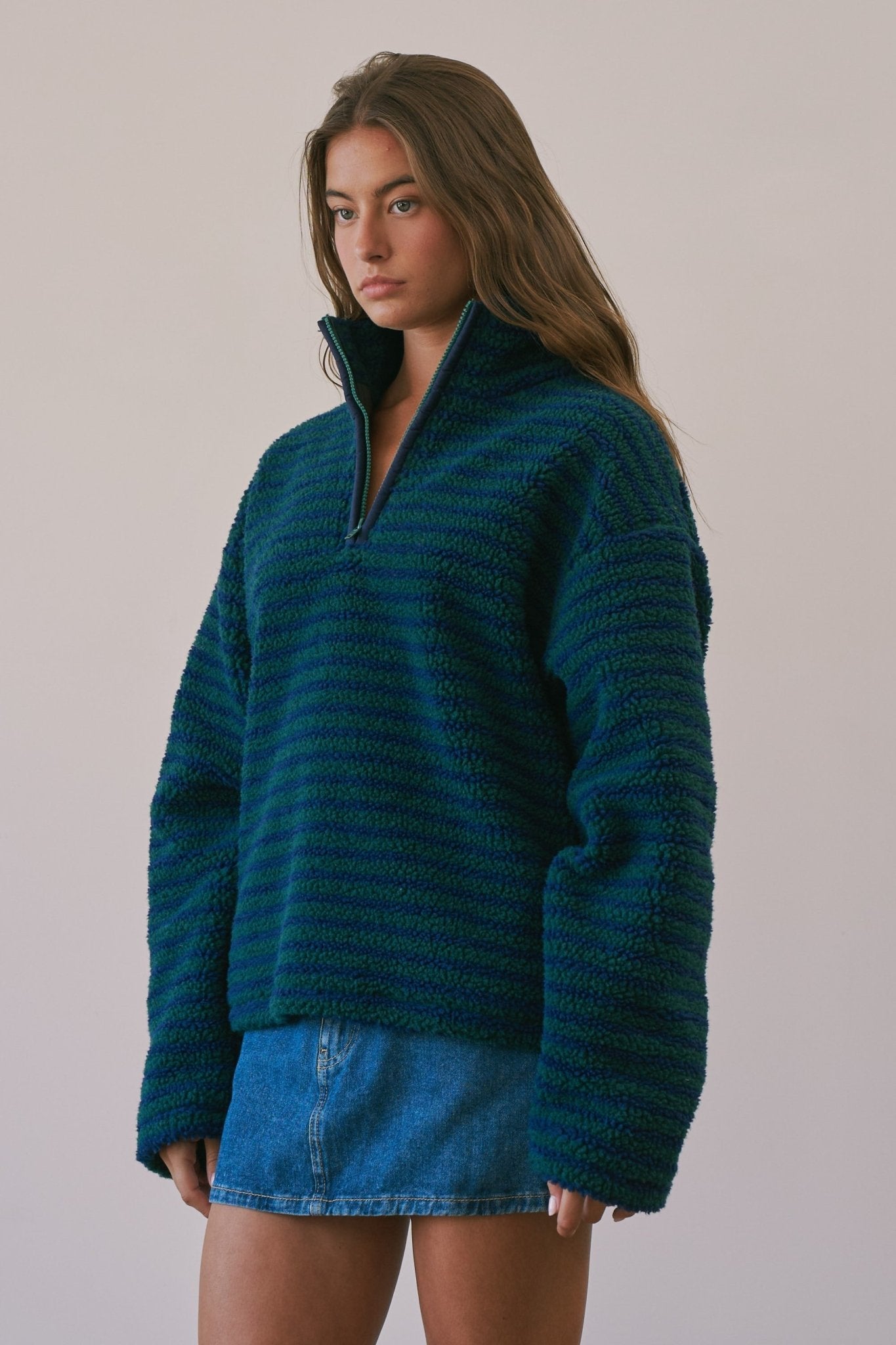 Sanctuary Striped Fleece Half Zip Pullover - Westly