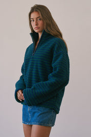 Sanctuary Striped Fleece Half Zip Pullover - Westly