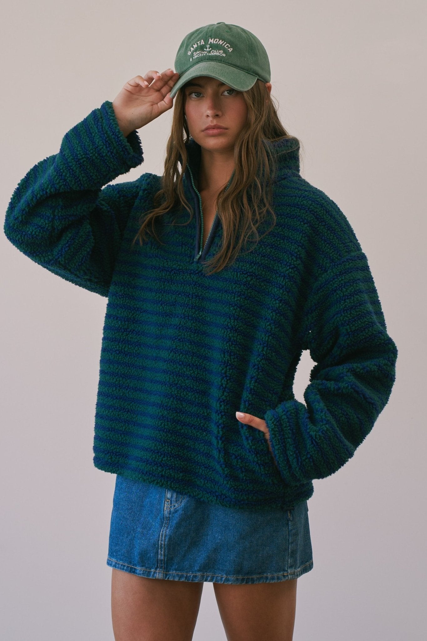 Sanctuary Striped Fleece Half Zip Pullover - Westly