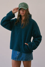 Sanctuary Striped Fleece Half Zip Pullover - Westly