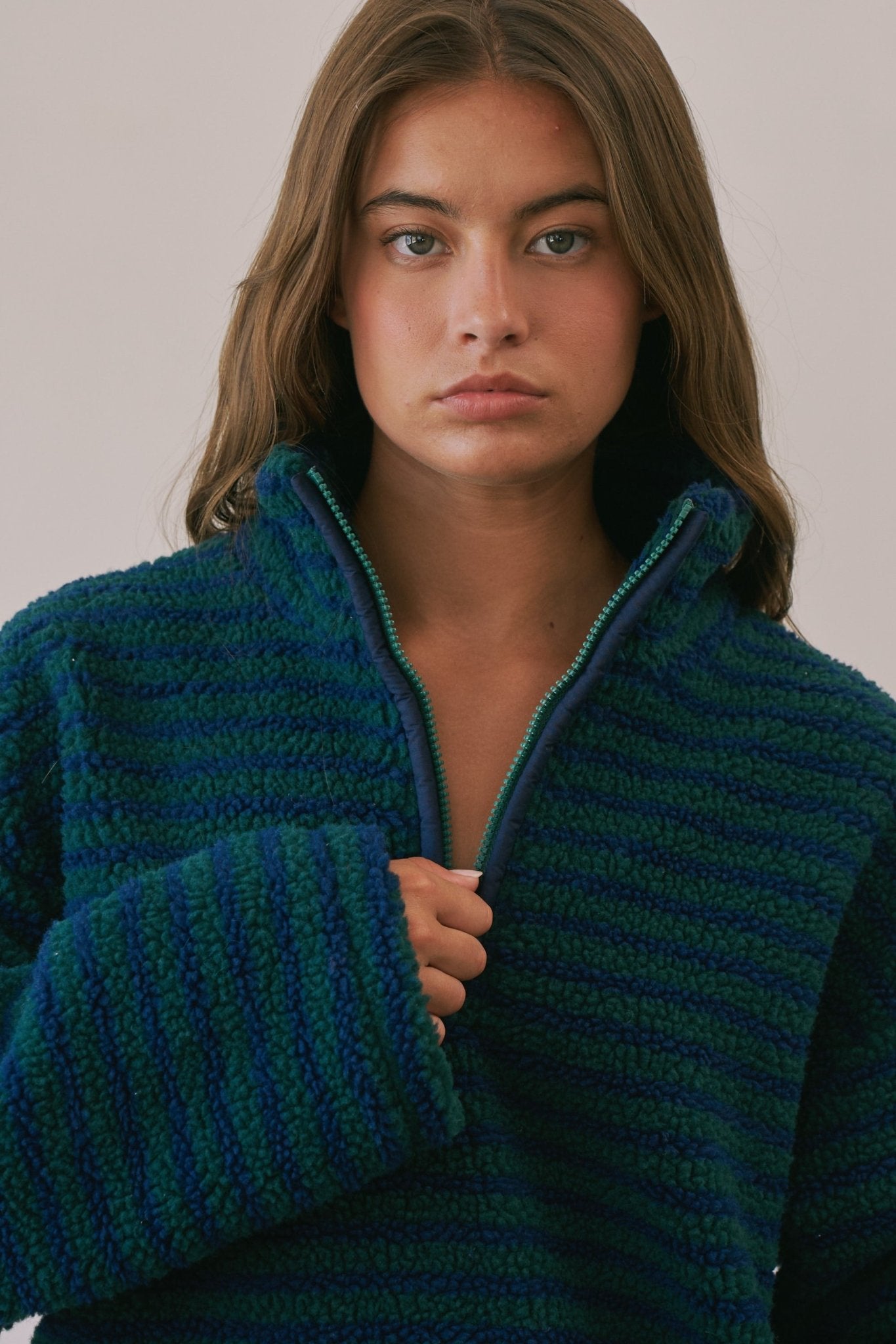 Sanctuary Striped Fleece Half Zip Pullover - Westly