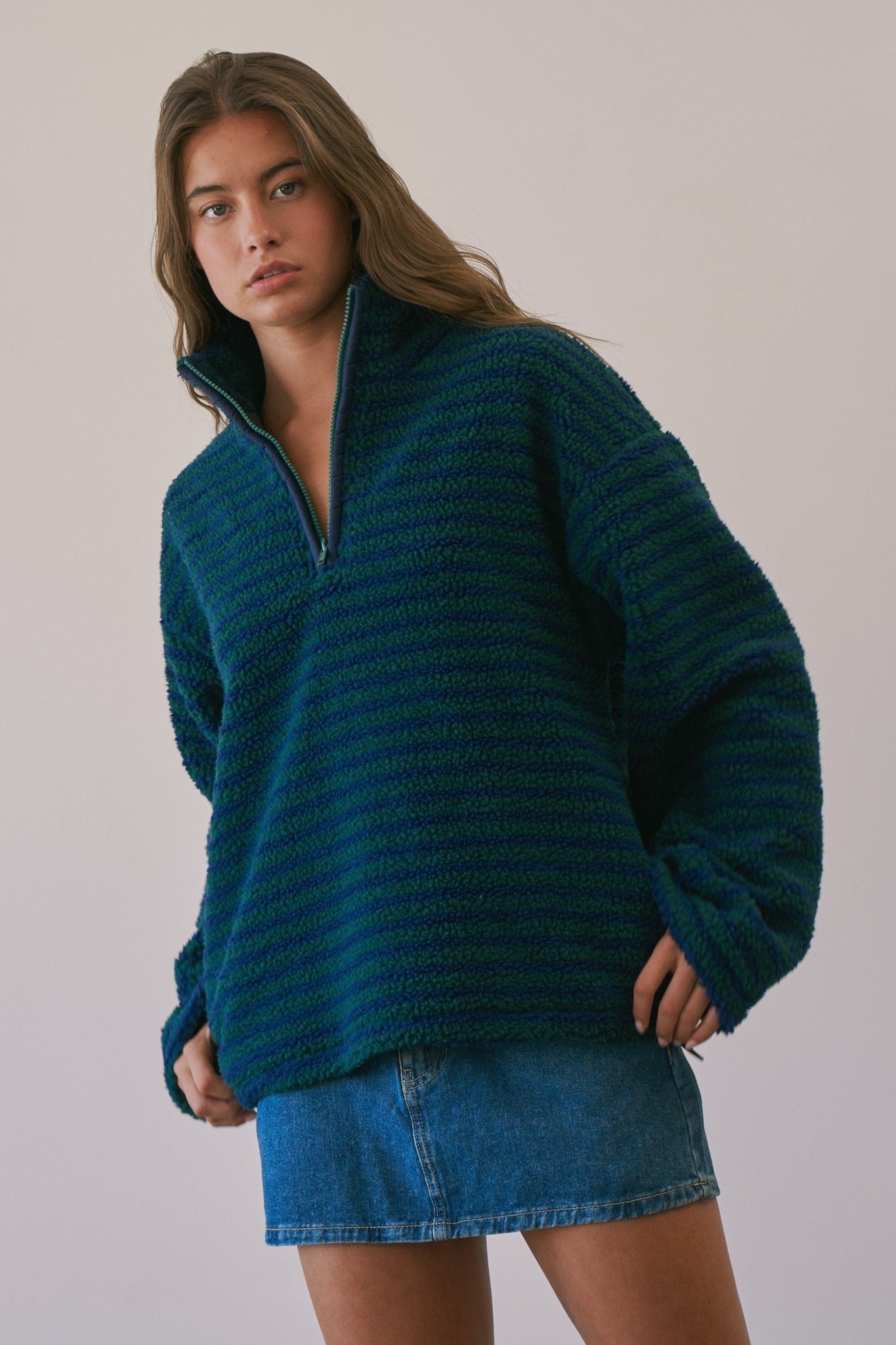 Sanctuary Striped Fleece Half Zip Pullover - Westly