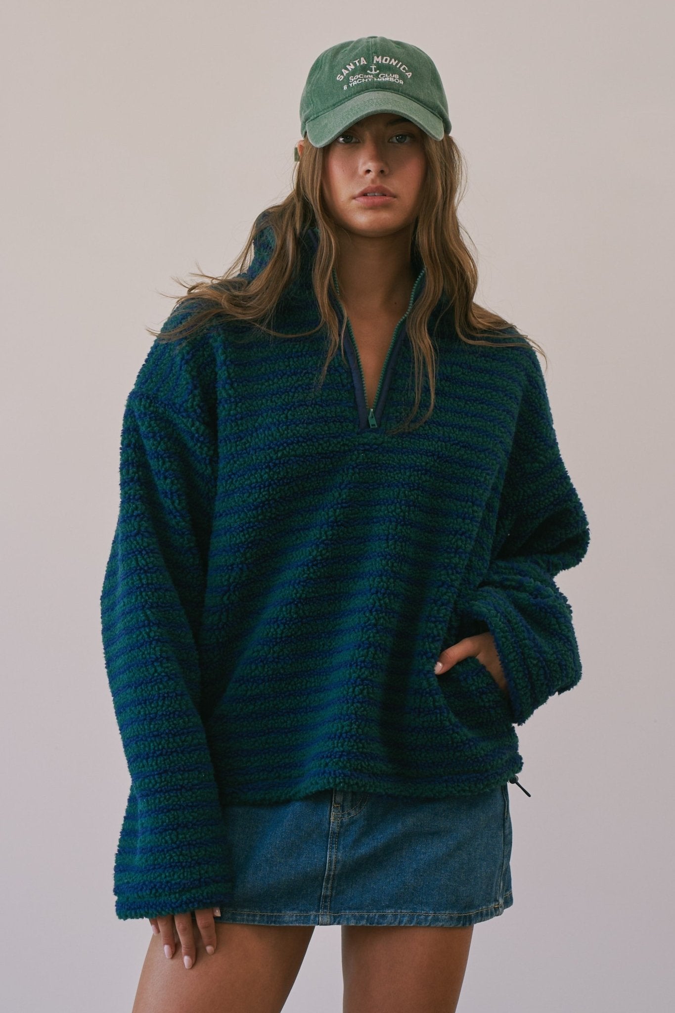 Sanctuary Striped Fleece Half Zip Pullover - Westly