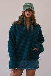 Sanctuary Striped Fleece Half Zip Pullover - Westly