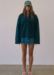 Sanctuary Striped Fleece Half Zip Pullover - Westly