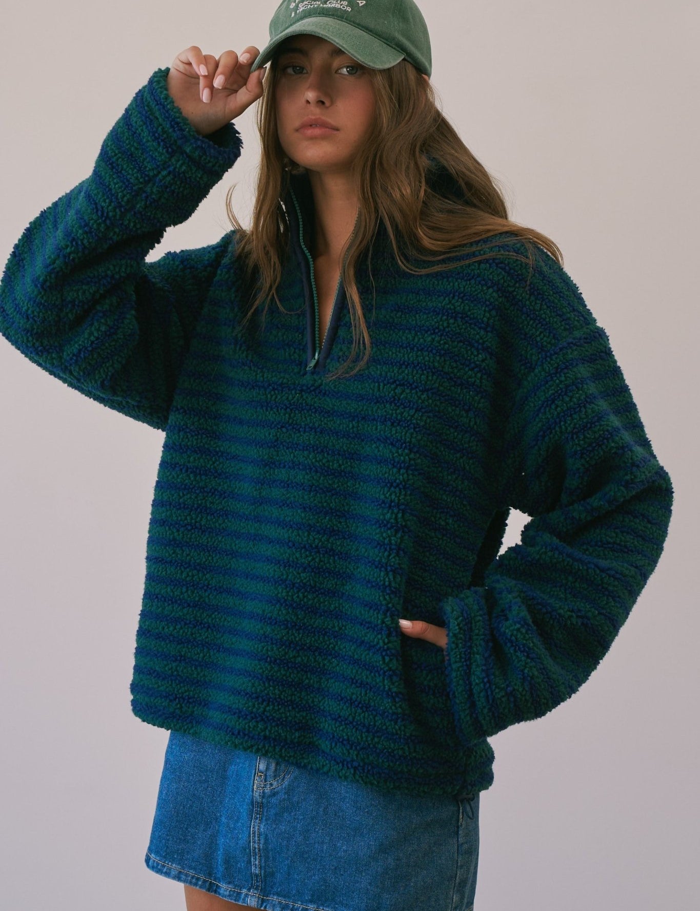 Sanctuary Striped Fleece Half Zip Pullover - Westly