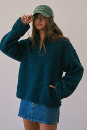 Sanctuary Striped Fleece Half Zip Pullover - Westly